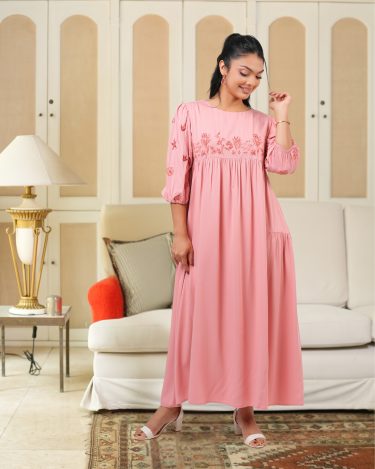 Empire Waist Floral Embroidered Midi Dress