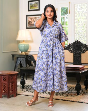 Notched-Lapel Kimono Midi Dress