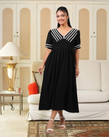 Lace Embroidered Empire Waistline Midi Dress