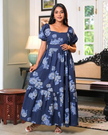 Sweetheart Neckline Puffed Sleeve Maxi Dress