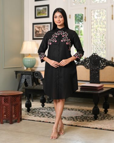 Floral Embroidered Short Shirt Dress