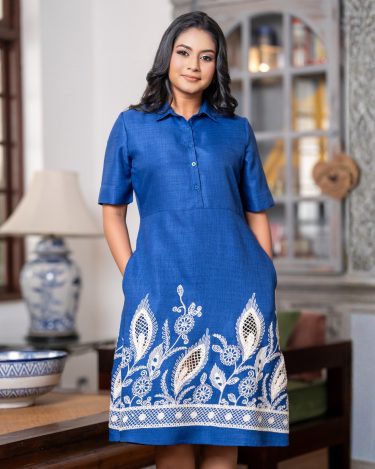 Cutout Hem Embroidered Short Shirt Dress