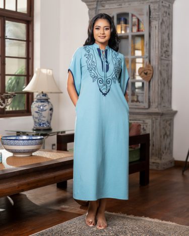 Contrast Embroidery Detail Maggie Sleeve Maxi Dress