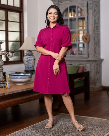 Side Pleated Button-Down Short Dress