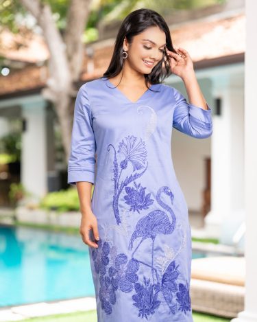 The Azure Botanical Embroidered  Short Dress