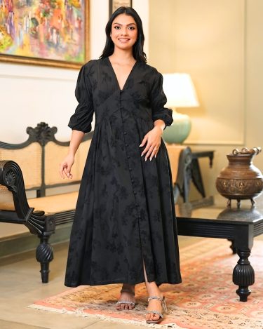Puffed Sleeve Double Bubble A line Maxi Dress