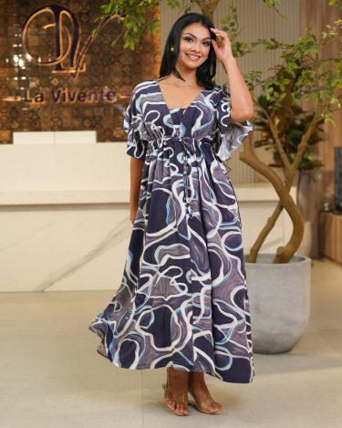 Frilled Sleeve Waist Tie-Up Detail Maxi Dress