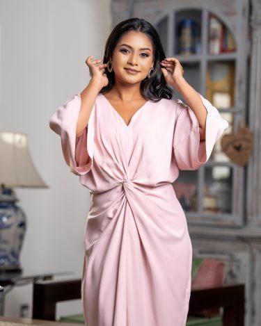 Center-Front Knot Twist Midi Dress