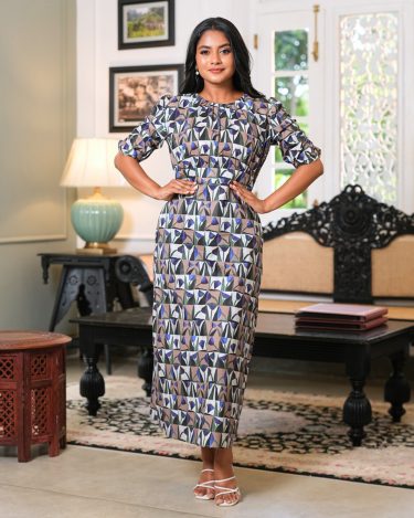 Prism Tile Ruched Sleeve Maxi