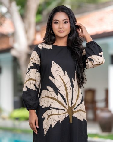 Abstract Palm Leaf Batik Maxi Dress