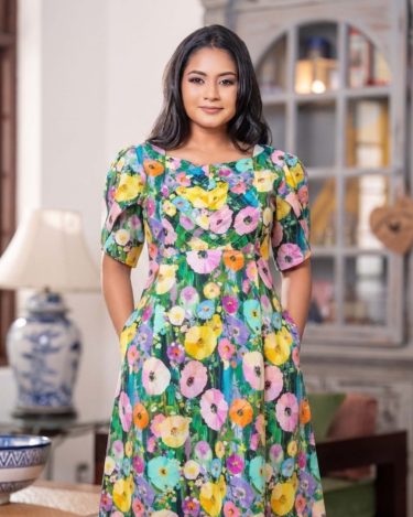 Floral Printed Sweetheart Neckline Short Dress