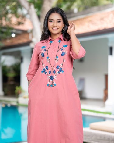 Embroidered Shift Short Shirt Dress