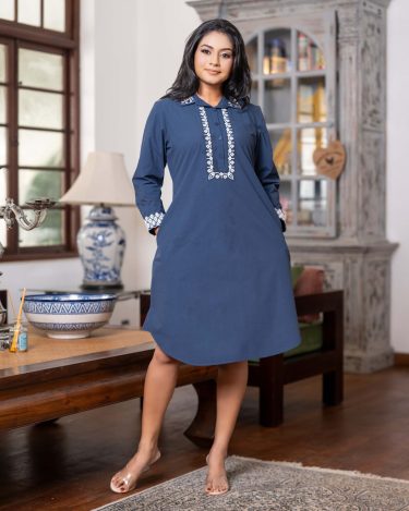 Geometric Floral Embroidery Short Shirt Dress