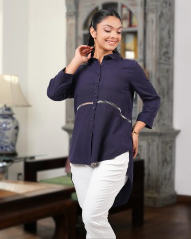 Lace Detailed Button Down Blouse