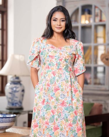 Petal Sleeve Pintuck Detail Short Floral Dress