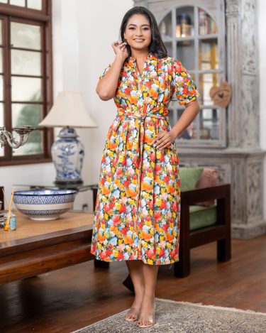 Marigold Meadow Belted Midi Shirt Dress