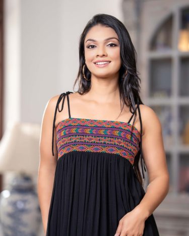Tie-Strap Maxi Dress with Geometric Embroidered Smocking