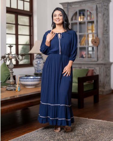 Lace Detailed Ruffled Maxi Dress