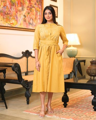 The Marigold Oasis Embroidered Midi Dress