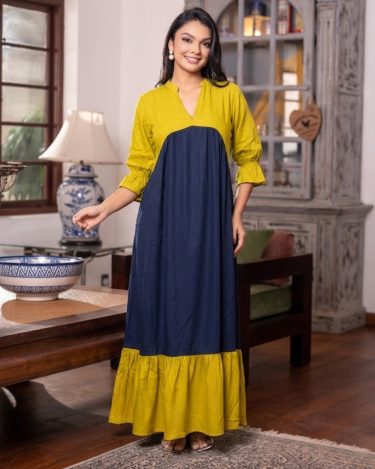 Color-Blocked Curved-Empire Maxi Dress
