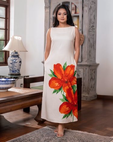 Marigold Floral Printed Sleeveless Midi Dress
