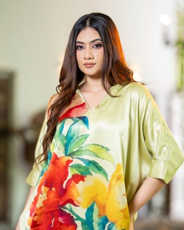 The Watercolor Bloom Short Cocoon Dress