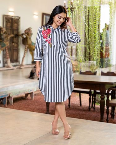 Monochrome Rose Button Down Short Shirtdress