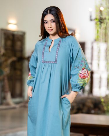 The Cerulean Meadow Embroidered Short Dress