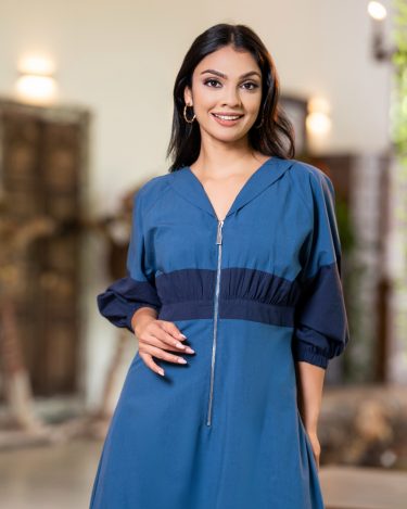 Front-Zip Color blocked Maxi Dress
